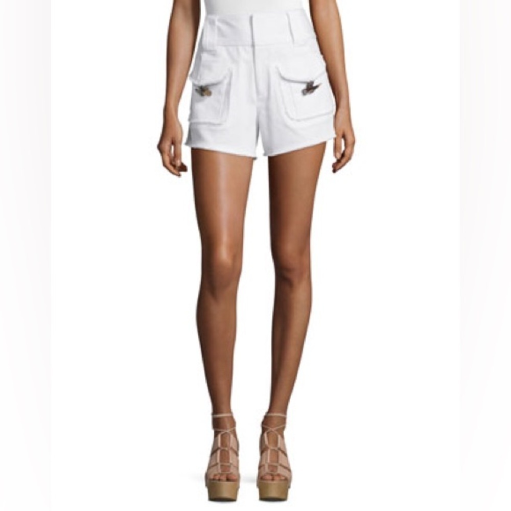 Derek Lam 10 Crosby Frayed Horn-Toggle Shorts White High Rise 3" Size 0